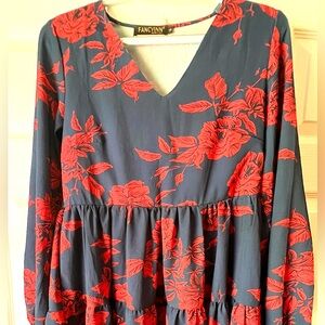 TUNIC NAVY/RED FLORAL SHIFT DRESS BABYDOLL